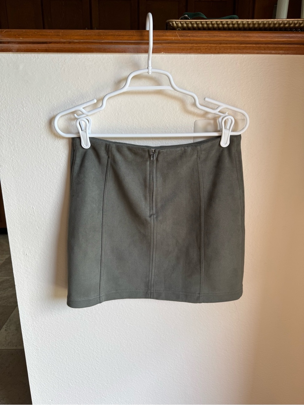 Shinestar Olive Green Suede Mini Skirt
